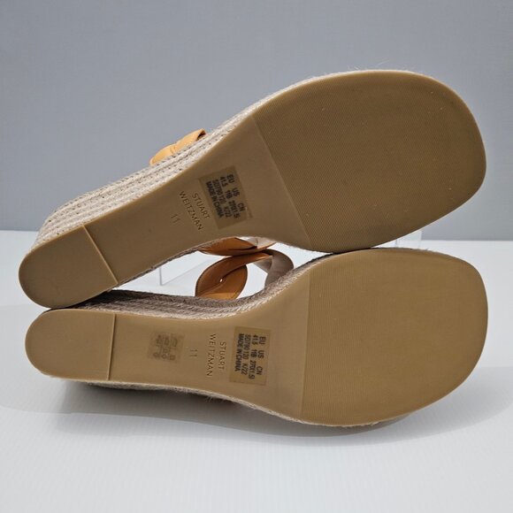 Stuart Weitzman Twist Sandal Womens 11 Mango Leather Jute Espadrille Wedge - Picture 12 of 14